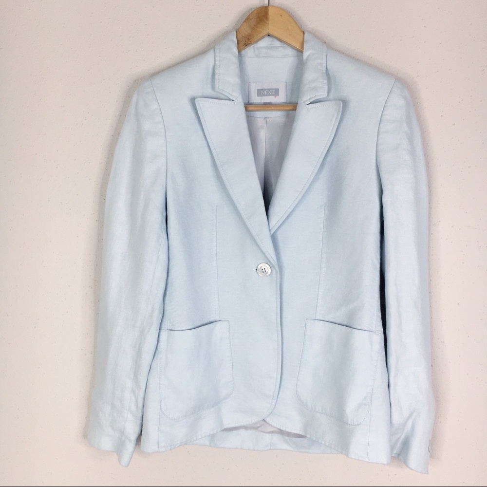 Next Baby Blue 100% Linen Single Button Blazer
